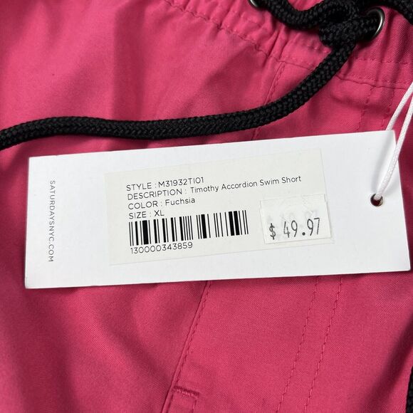Saturdays NYC Timothy Accordion Swim Short Men’s XL Fuchsia 6.5” Inseam Lined - Picture 6 of 16